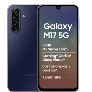 Samsung Galaxy M17 5G Mobile (Sapphire Black, 4GB RAM, 128GB Storage) | 50MP OIS Triple Camera | Gorilla Glass Victus | IP54 | 6 Gen OS Upgrades | AI | Gemini Live | Lag-Free Gaming | Without Charger